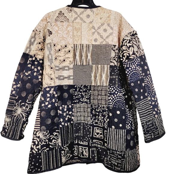 Vintage quilt patchwork coat Size XL black and tan Grandmacore Retro Cottage - Picture 2 of 9